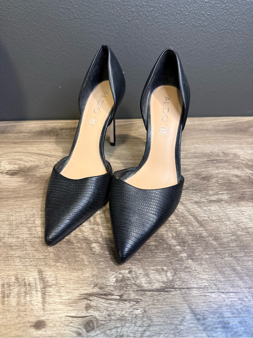 ALDO Black Textured Pointed D'Orsay Stiletto Heels